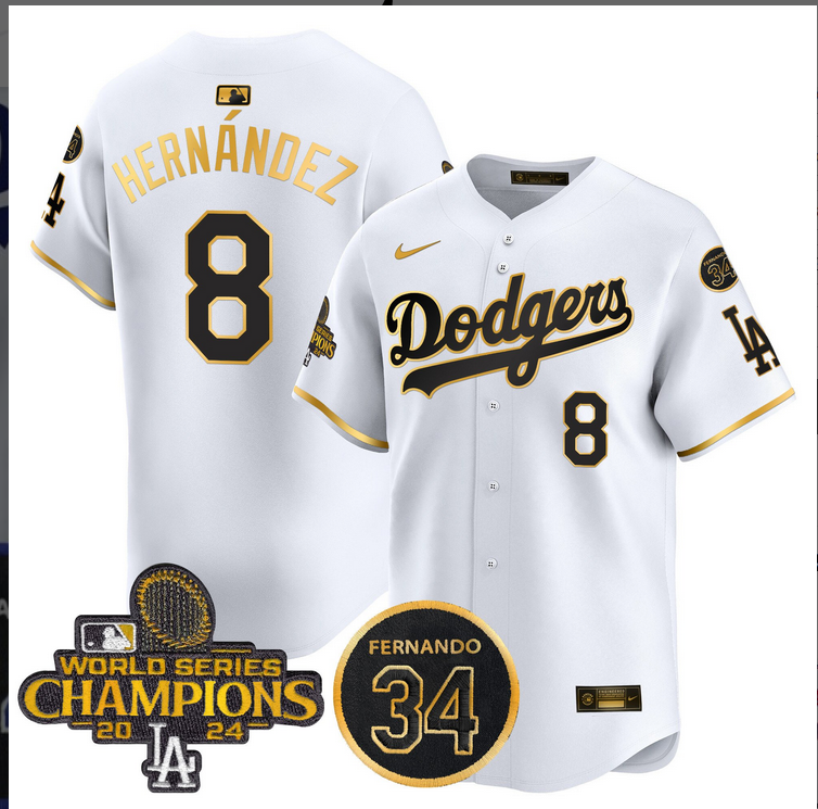 Men MLB Los Angeles Dodgers #8 Hernandez white 2024 World Series Champions Patch Limited Jersey style 3->los angeles dodgers->MLB Jersey